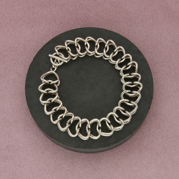 sterling silver 15mm unique link chain toggle bracelet size 7in - Picture 1 of 3